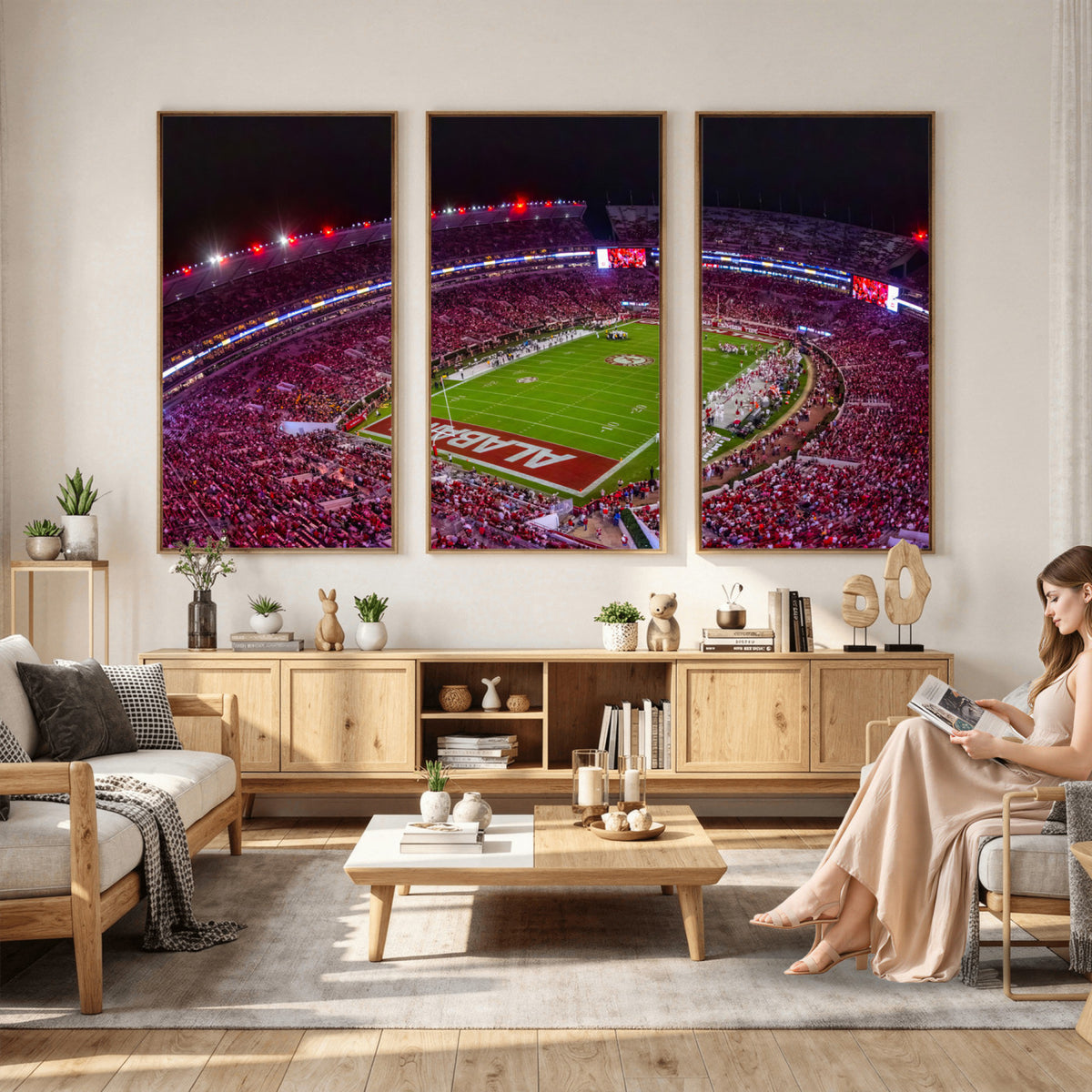 11343-MGV-CV-36X24 - Bryant-Denny Stadium Night Game Triple Canvas Wall Art | Alabama Crimson Tide Football