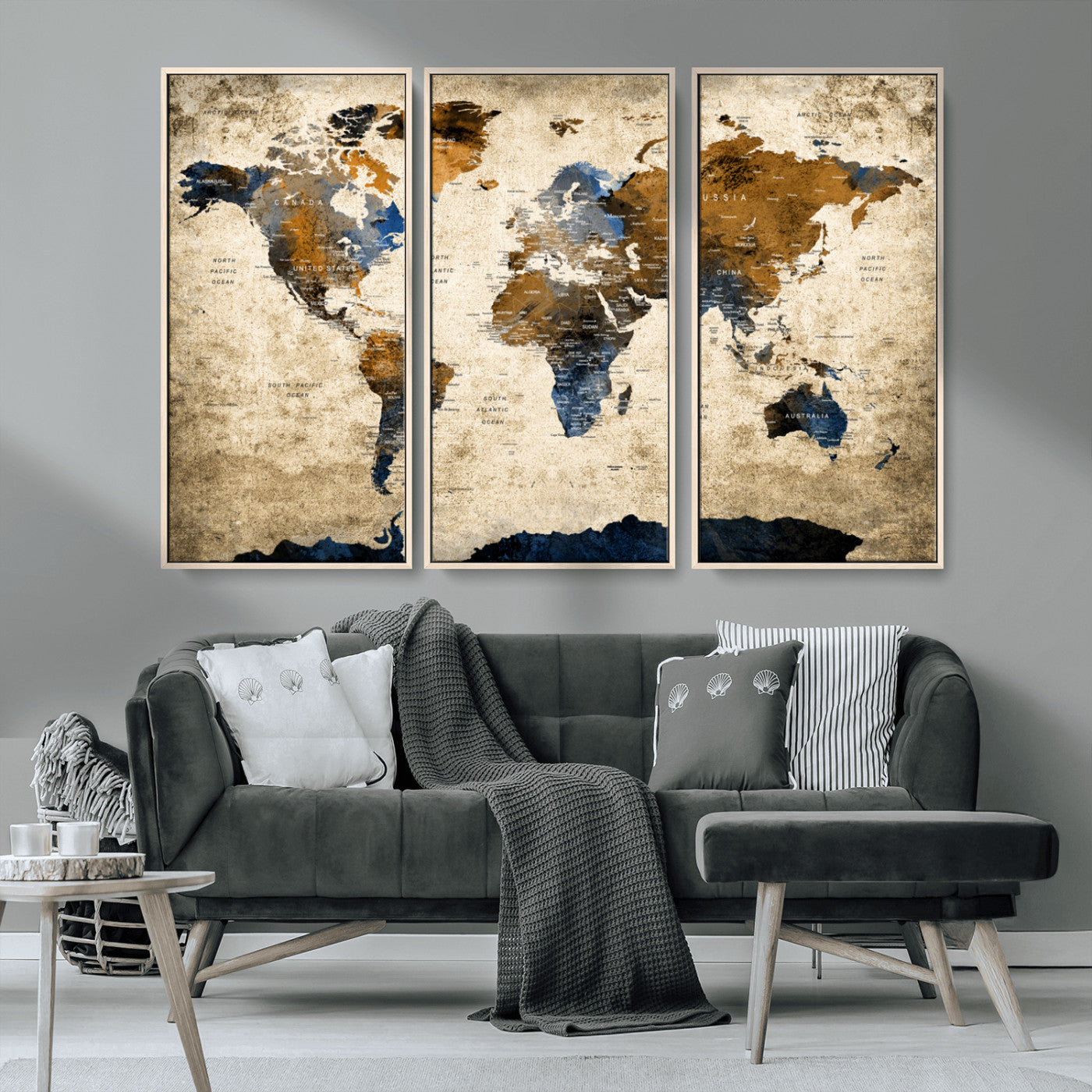 MGV-FC-48X32-3P - World Map Canvas Print – Framed Wall Art Anniversary Gift or Home Adventure Decor