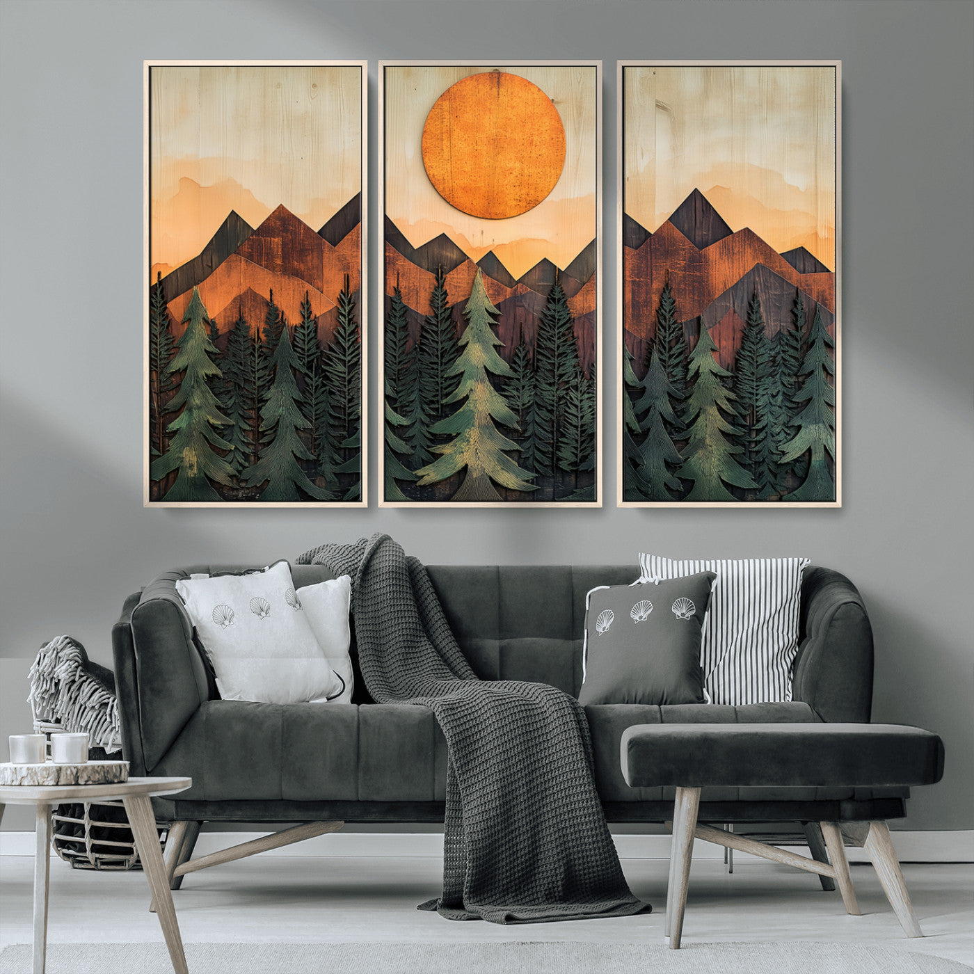 MGV-FC-48X32-3P - Sunset Mountain Landscape Canvas Wall Art Print - Nature Decor for Living Room, Office