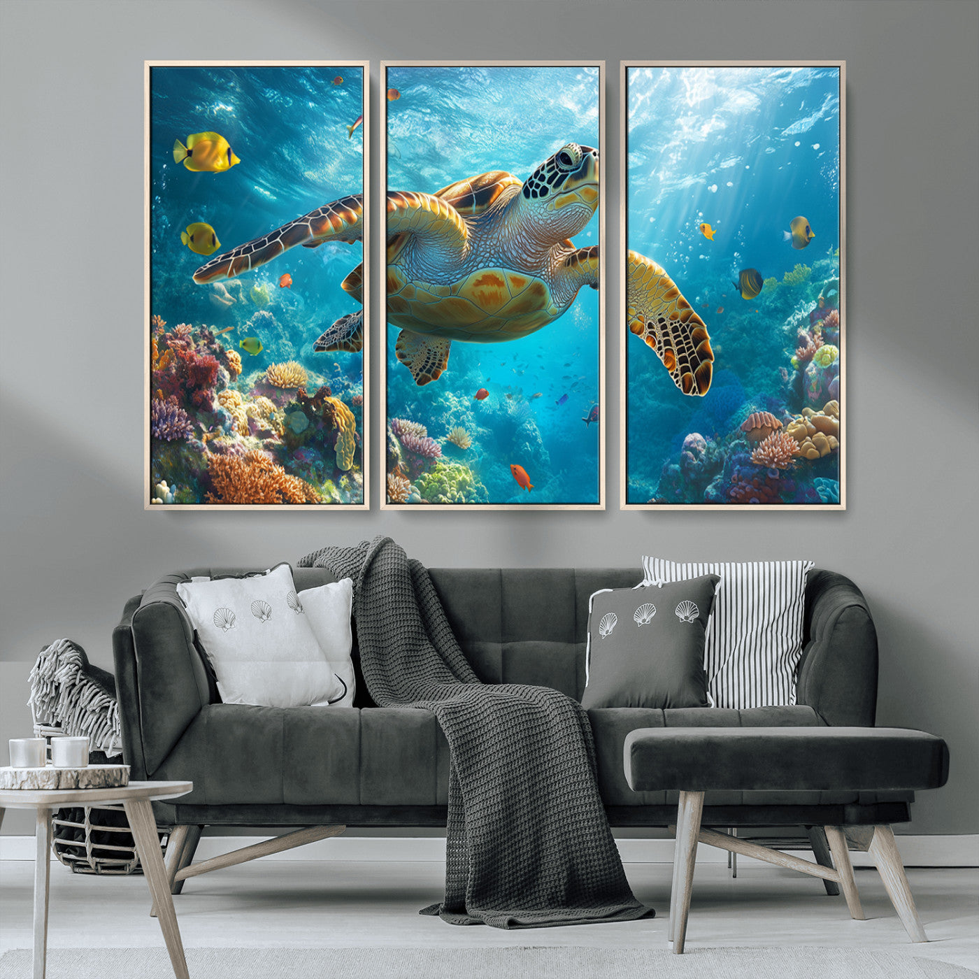 MGV-FC-48X32-3P - Sea Turtle Underwater Canvas Wall Art Print - Vibrant Ocean Wildlife Decor, Marine Wall Art