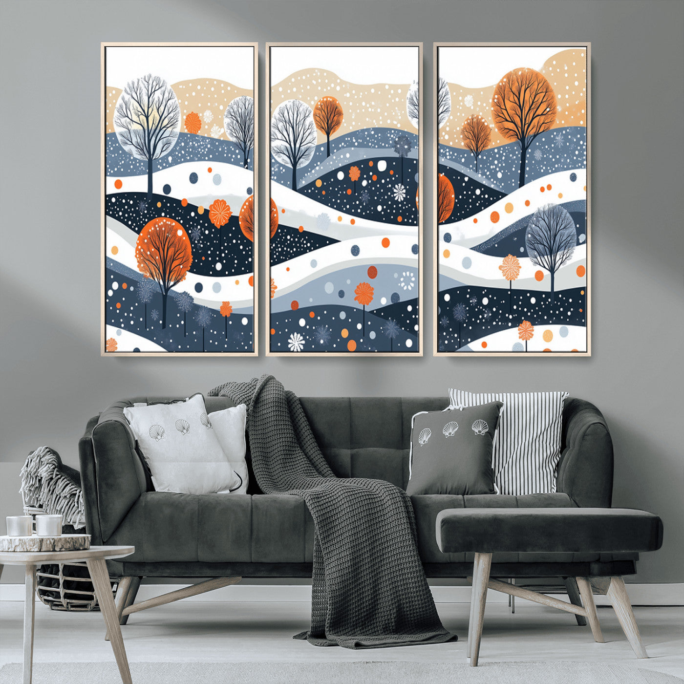 MGV-FC-48X32-3P - Abstract Winter Landscape Canvas Wall Art Print -  Large Colorful Nature Wall Decor