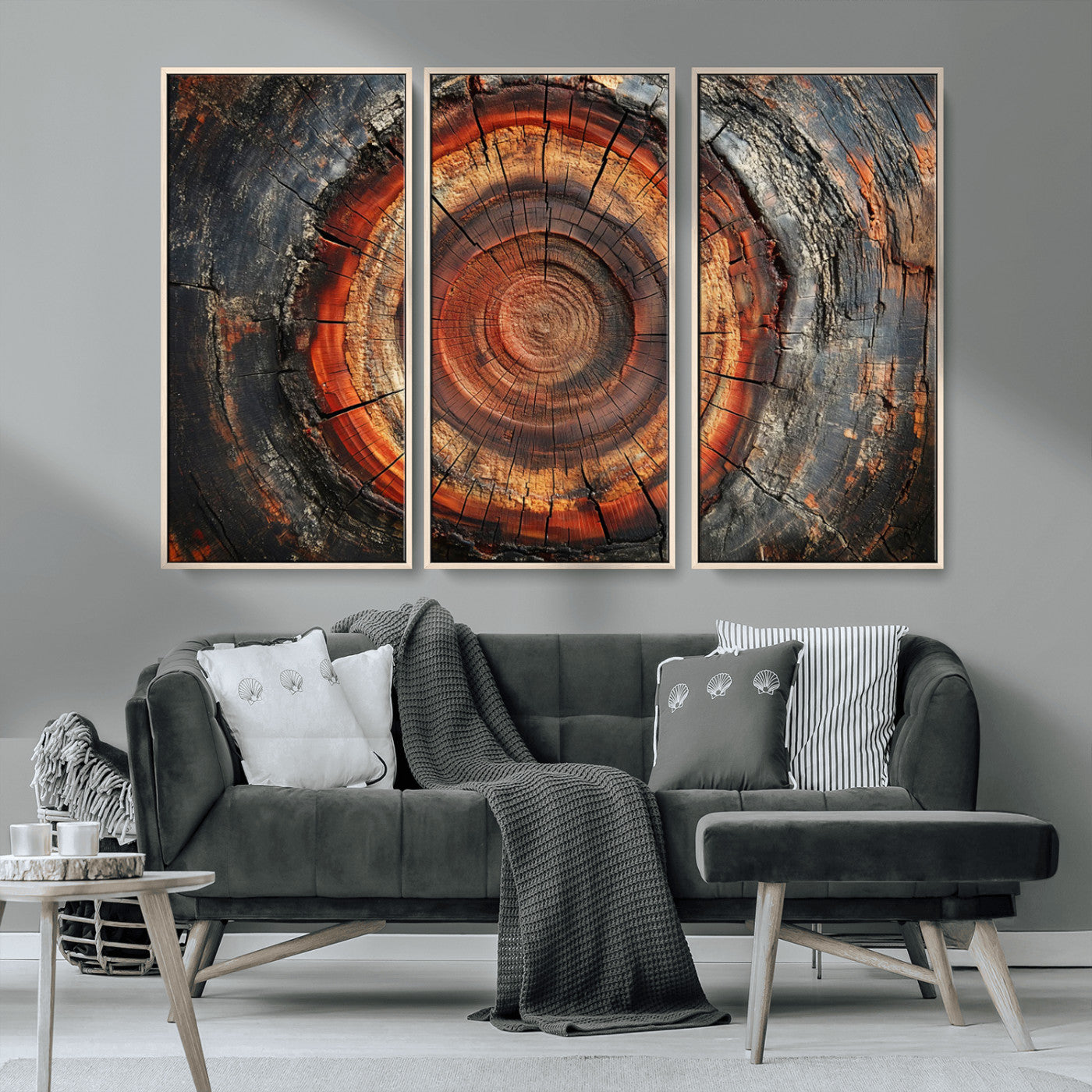 MGV-FC-48X32-3P - Wood Grain Canvas Wall Art - Framed Abstract Tree Ring Framed Wall Art, Wood Grain Canvas Wall