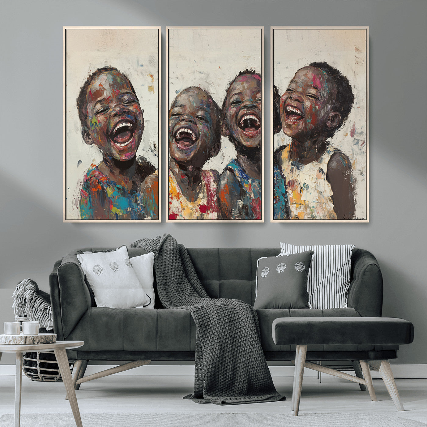 85256-MGV-CV-36X24-Shai Yossef Print - Joyful Childhood Canvas Wall Art - Expressive Impasto Painting of Laughing