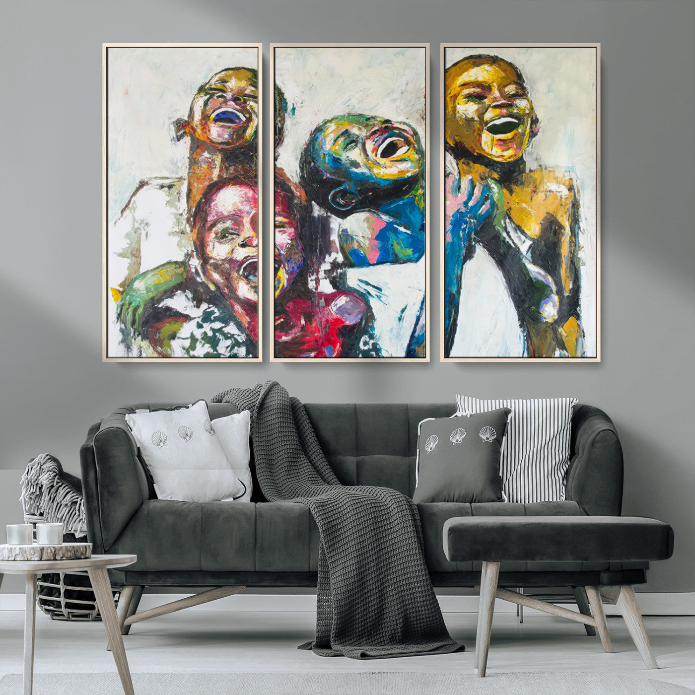 MGV-FC-48X32-3P - Shai Yossef Style Canvas Art - Joyful African Black Kids Impasto Painting with Vibrant Brushstrokes,