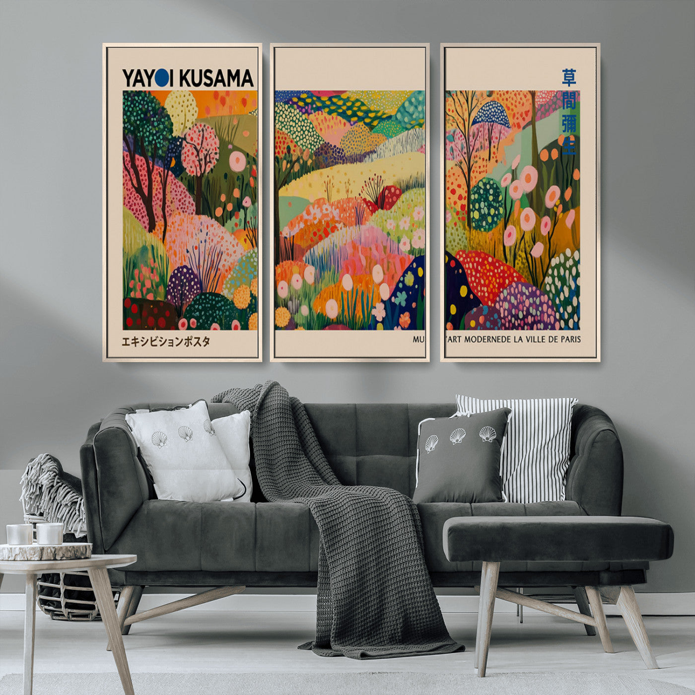 MGV-FC-48X32-3P - Yayoi Kusama Japanese Art Canvas Print, Abstract Art, Large Yayoi Kusama Framed Print, Japanese Wabi