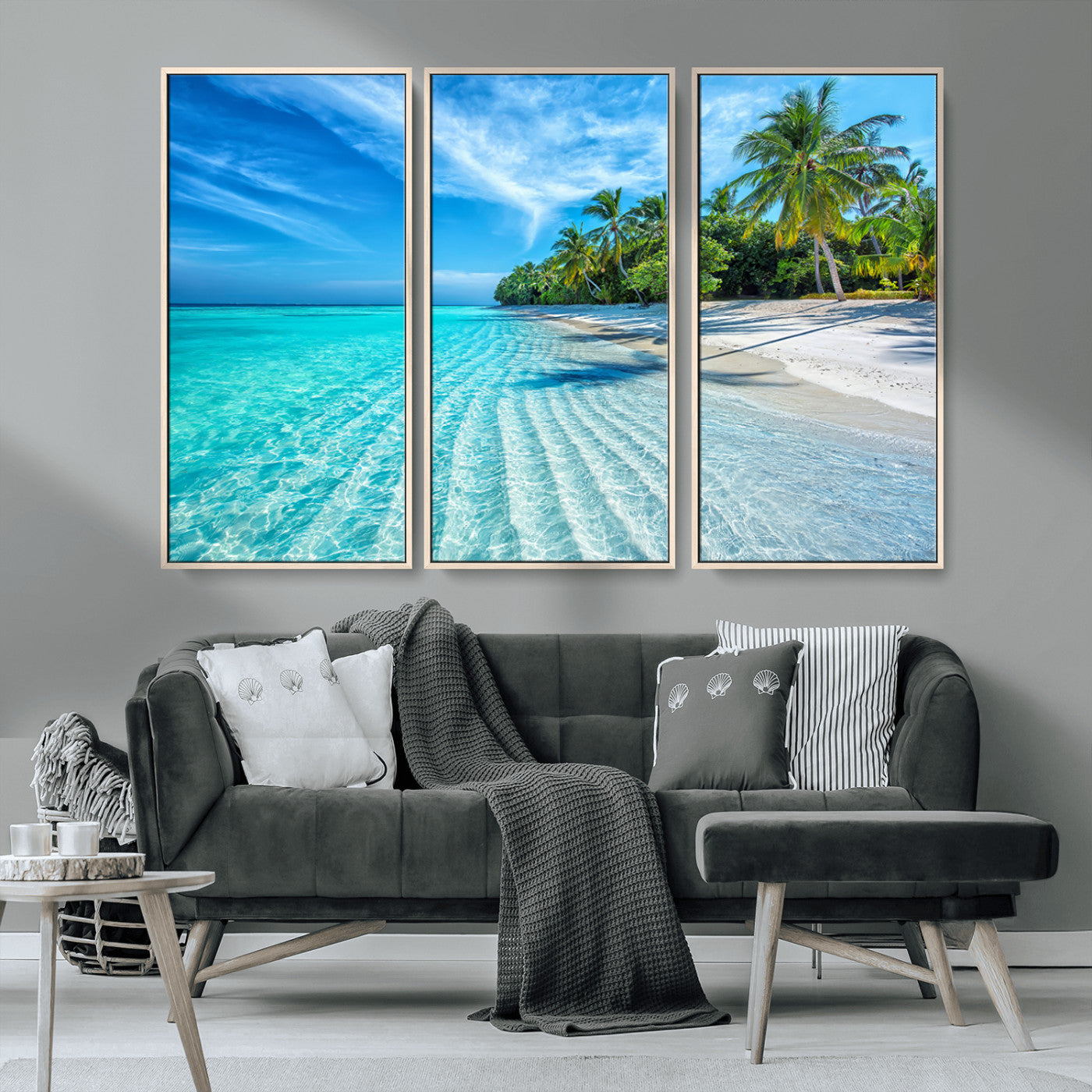 MGV-FC-48X32-3P - Tropical Beach Wall Art Canvas Print - Serene Ocean Landscape with Crystal Clear Turquoise Water and