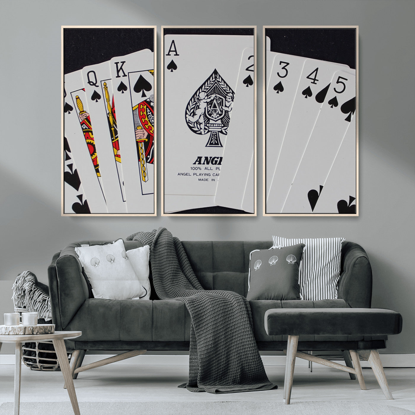 MGV-FC-48X32-3P - Poker Wall Art - Playing Cards Canvas Wall Art Print - Ace of Spades and Royal Flush Design, Perfect