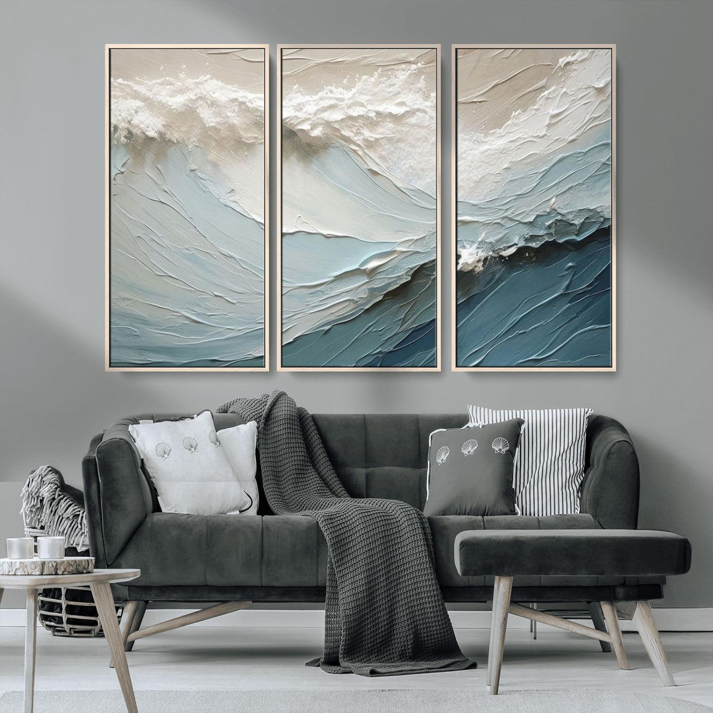 MGV-FC-48X32-3P - Waves Abstract Wall Art Print, Modern Framed Abstract Canvas Print, Abstract Painting for Living