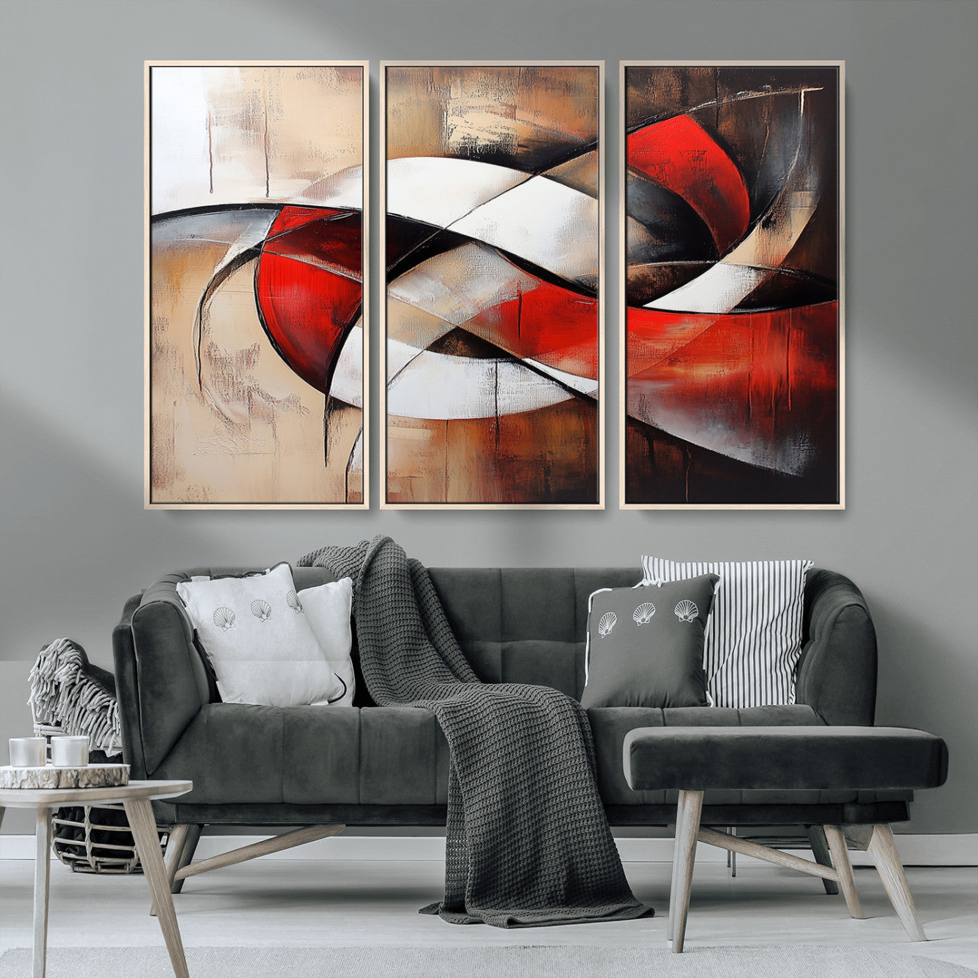 MGV-FC-48X32-3P - Abstract Wall Art - Modern Red and White Canvas Wall Art Print - Bold Geometric Abstract Canvas for