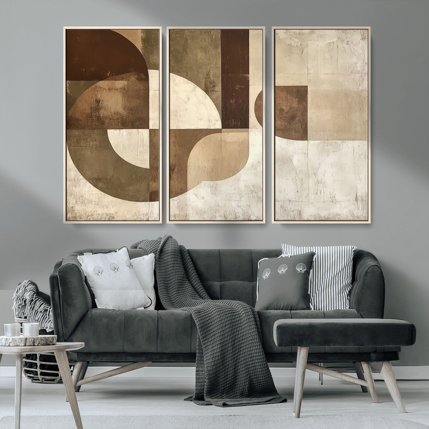 MGV-FC-48X32-3P - Wabi Sabi Geometric Wall Art | Abstract Modern Minimalist Canvas Print with Neutral Mid Century Art