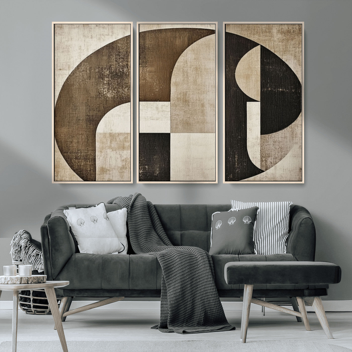 MGV-FC-48X32-3P - Wabi Sabi Abstract Wall Art | Geometric Modern Minimalist Canvas Print with Neutral Mid Century Art