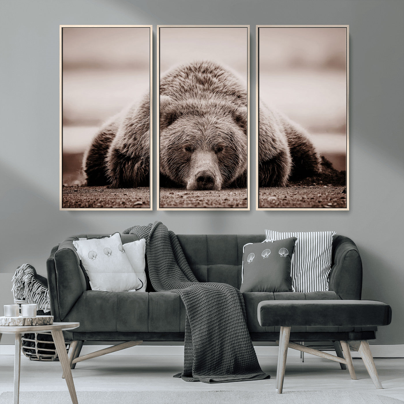 MGV-FC-48X32-3P - Grizzly Bear Wall Art Print - Bear Canvas Wall Art - Rustic Bear Portrait Canvas Print for Cabin Wall Decor and Nature-Inspired Spaces