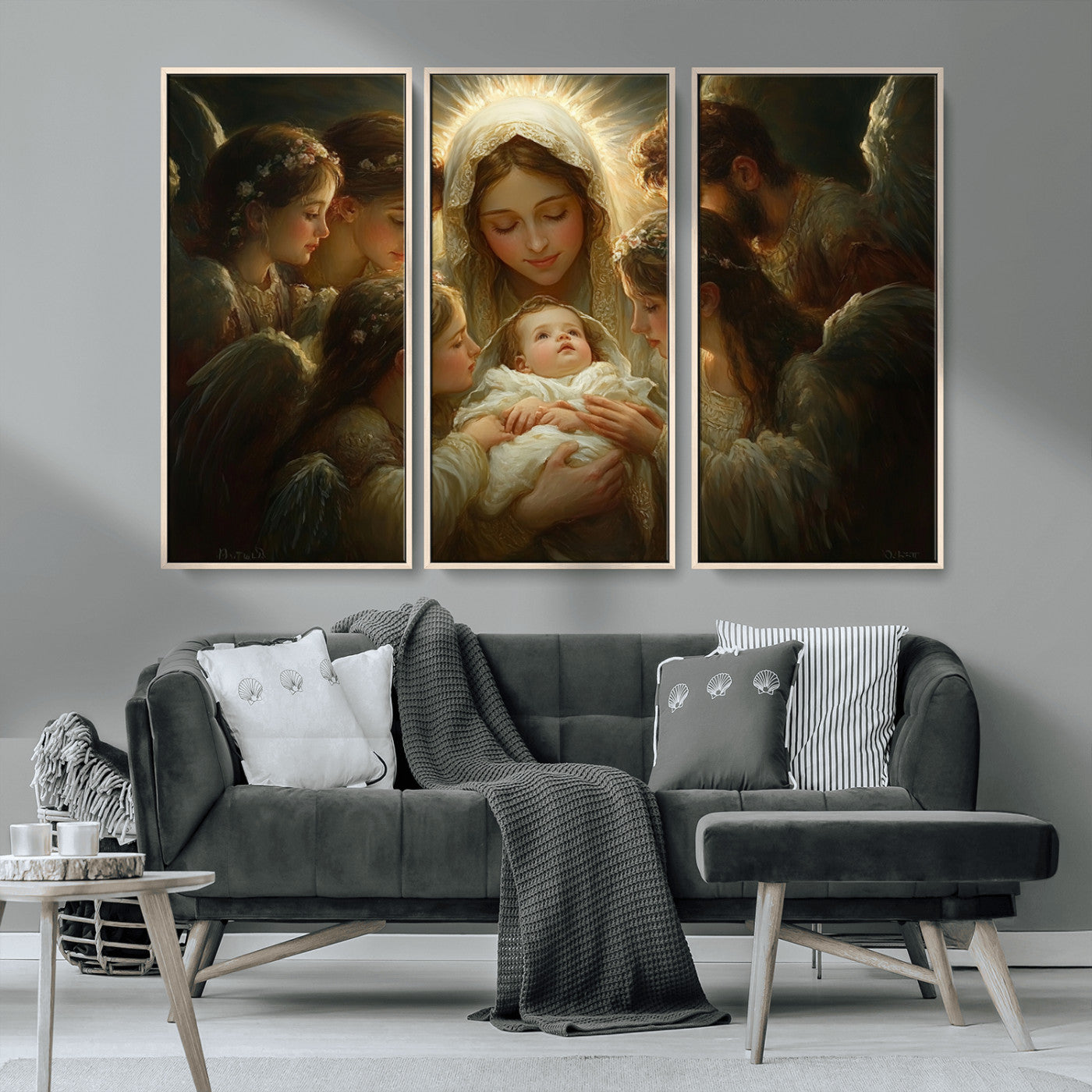 MGV-FC-48X32-3P - Mary Jesus Canvas Wall Art Print - Madonna and Child with Apostles Art Print - Classic Christian