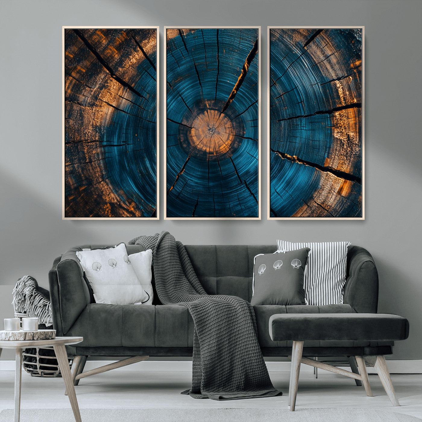 MGV-FC-48X32-3P - Abstract Tree Rings Wall Art Canvas Print - Wood Grain Rings Artwork Print - Nature Woodland Modern