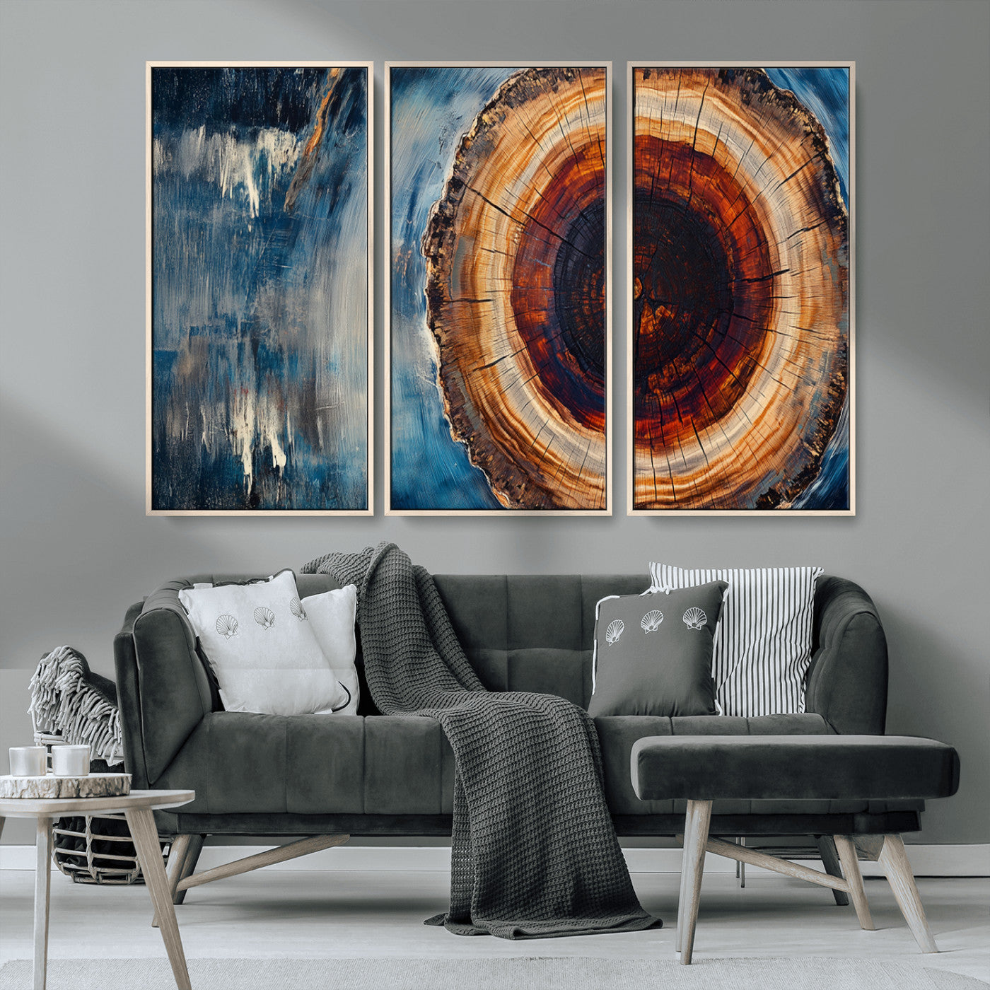 MGV-FC-48X32-3P - Abstract Tree Rings Wall Art Canvas Print - Wood Grain Rings Canvas Print - Nature Woodland Wall