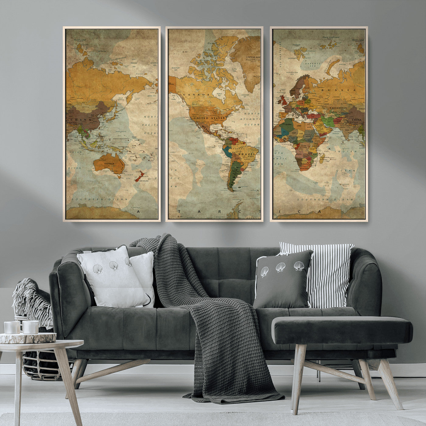 MGV-FC-48X32-3P - Push Pin World Map Canvas Print – Framed Wall Art for Couples to Track Their Travels – Anniversary