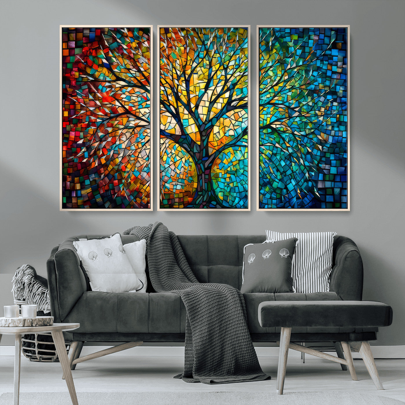 99325-MGV-CV-36X24-Yggdrasil Tree of Life Wall Art Print Canvas | Mosaic Style 3-Panel Canvas Print