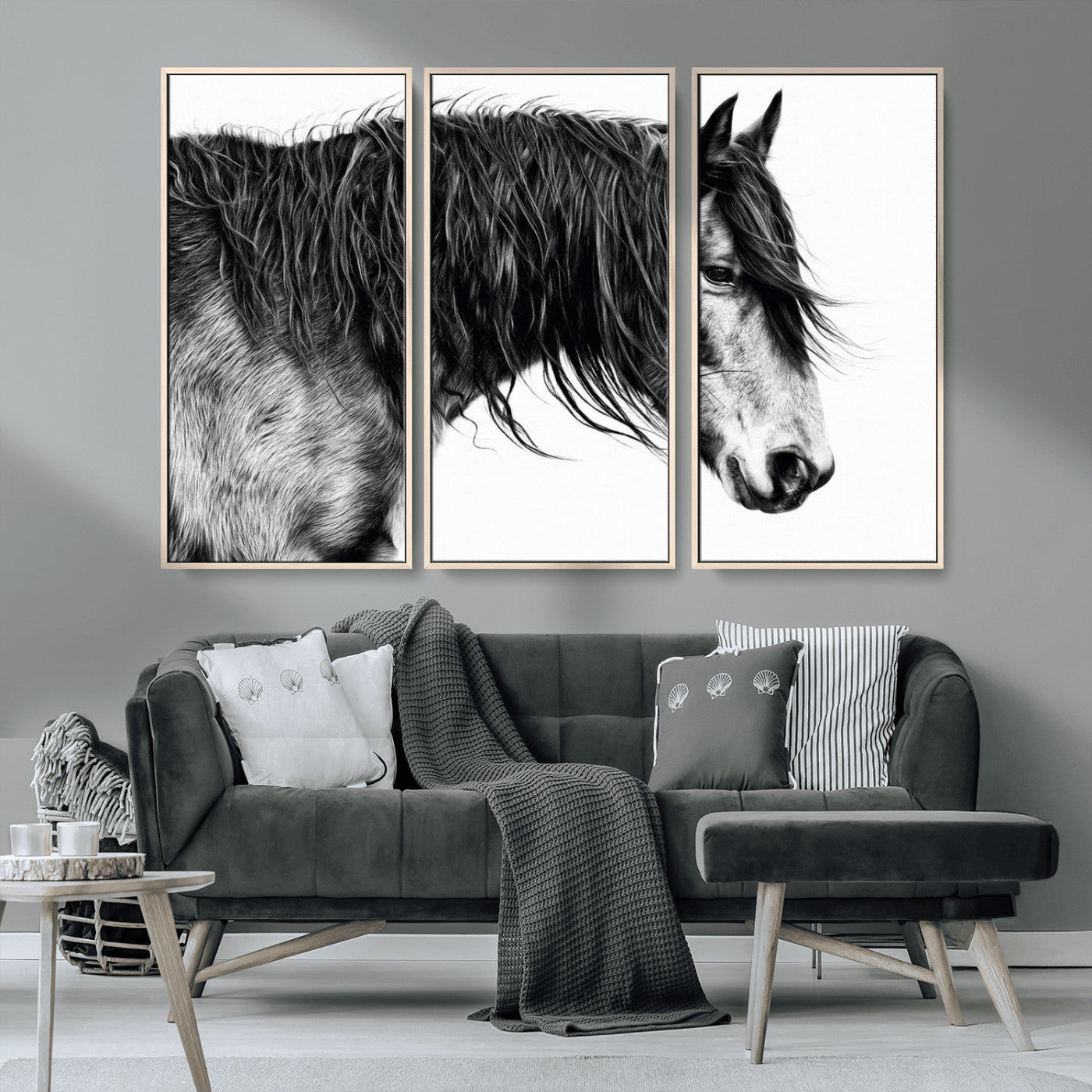 MGV-FC-48X32-3P - Black Horse Wall Art Canvas Print for Farmhouse Decor and Woodland Decoration