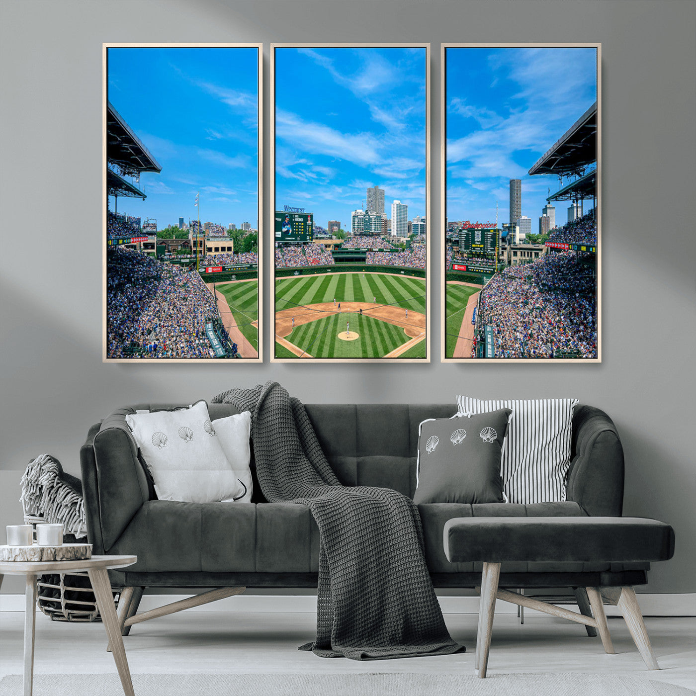 MGV-FC-48X32-3P - Wrigley Field Chicago Cubs Panoramic Art Multi Piece Canvas - Iconic Baseball Stadium Print for