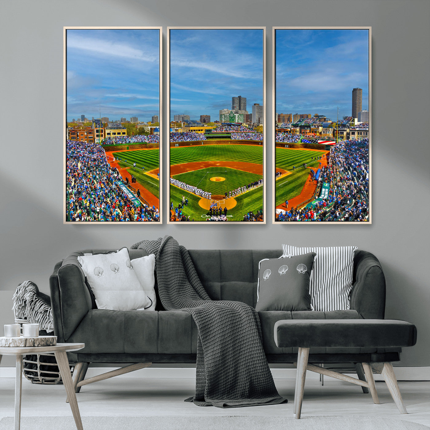 MGV-FC-48X32-3P - Wrigley Field Chicago Cubs Panoramic Multi Piece Canvas Wall Art - Iconic Baseball Stadium Canvas