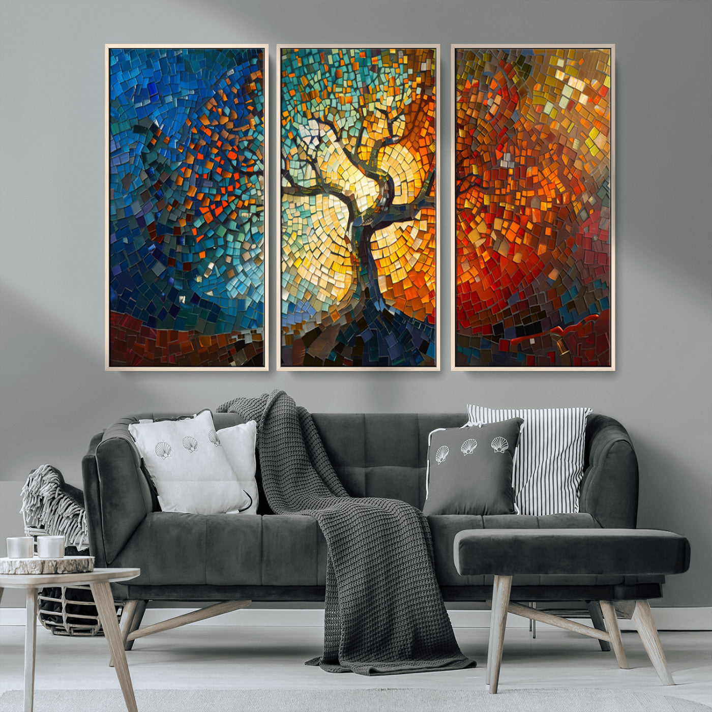 MGV-FC-48X32-3P - Yggdrasil Tree of Life Mosaic Stained Glass Wall Art Canvas, Yggdrasil Tree of Life Mosaic Canvas
