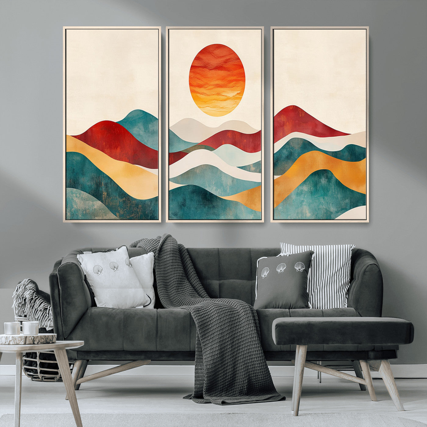 MGV-FC-48X32-3P - Southwest Mountain Canvas - Boho Triptych Wall Art - Rustic Woodland Nursery Decor - Abstract Nature