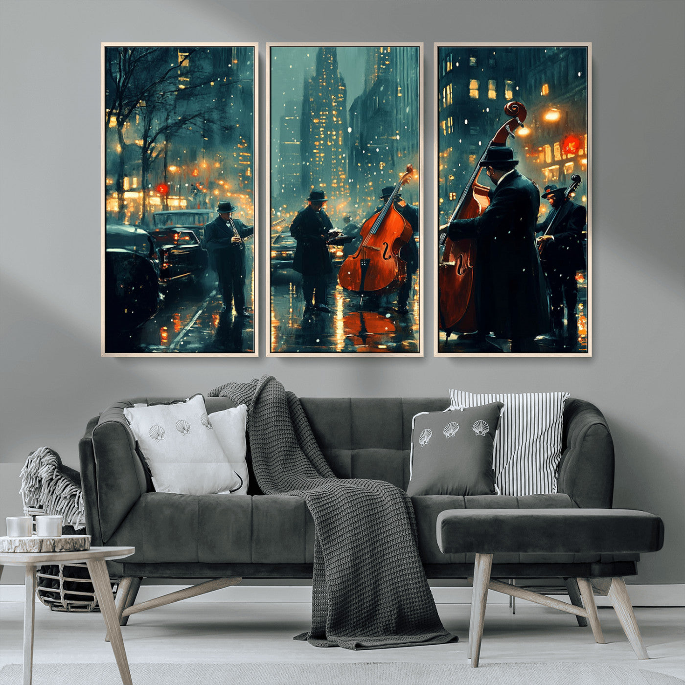 MGV-FC-48X32-3P - African American Jazz Art Print - Framed Abstract Music Canvas - Colorful Instrument Poster for