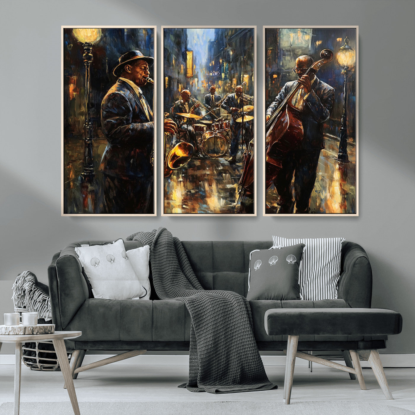 MGV-FC-48X32-3P - Jazz Canvas Wall Art Print - Abstract African American Music Art - Framed Posters for Living Room or