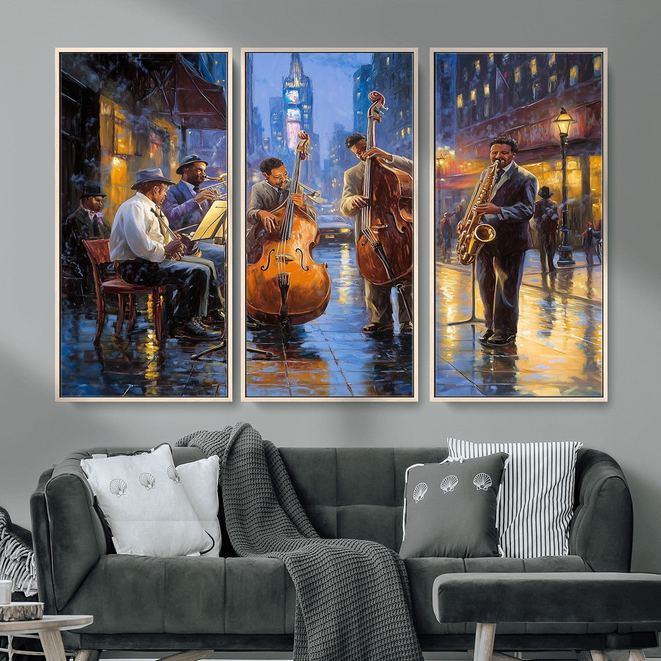 58694-MGV-FC-48X32-3P - Colorful Jazz Wall Art - African American Music Canvas Print - Framed Abstract Music Poster for Home