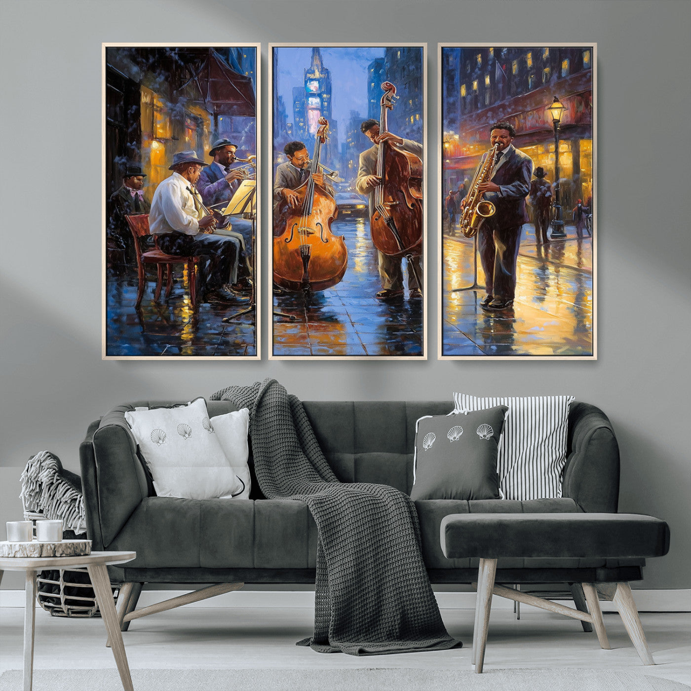 MGV-FC-48X32-3P - Colorful Jazz Wall Art - African American Music Canvas Print - Framed Abstract Music Poster for Home