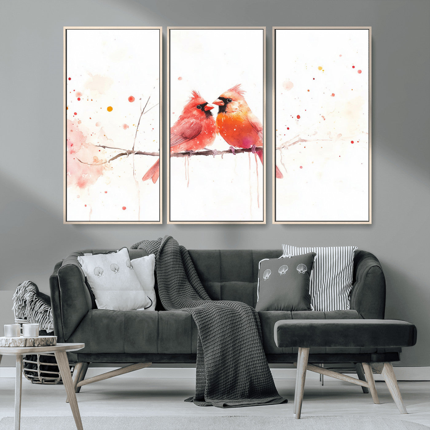 MGV-FC-48X32-3P - Cardinal Bird Canvas Wall Art - Male and Female Cardinal Print - Nature-Inspired Bird Wall Decor for