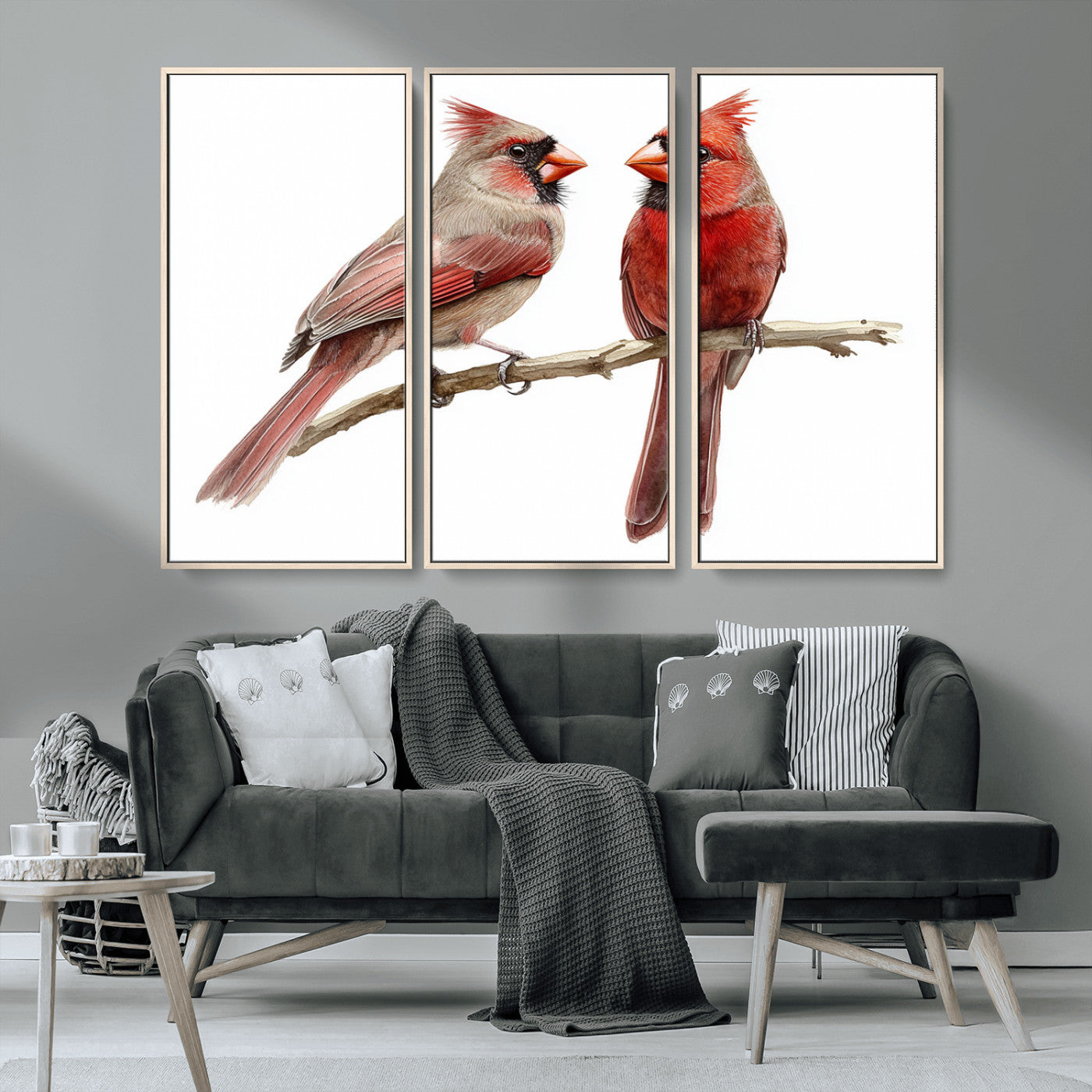 MGV-FC-48X32-3P - Cardinal Bird Canvas Wall Art - Male and Female Cardinal Print - Abstract Bird Wall Decor for Home -