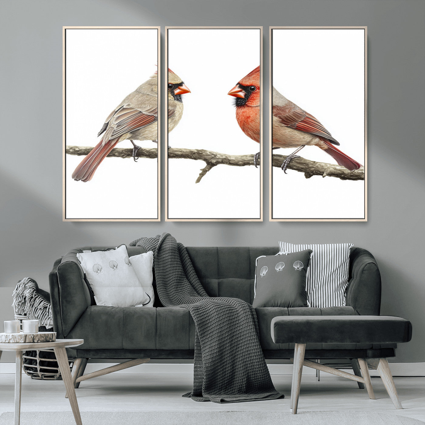 MGV-FC-48X32-3P - Cardinal Canvas Wall Art - Male and Female Cardinal Print - Nature-Inspired Bird Wall Decor for Home