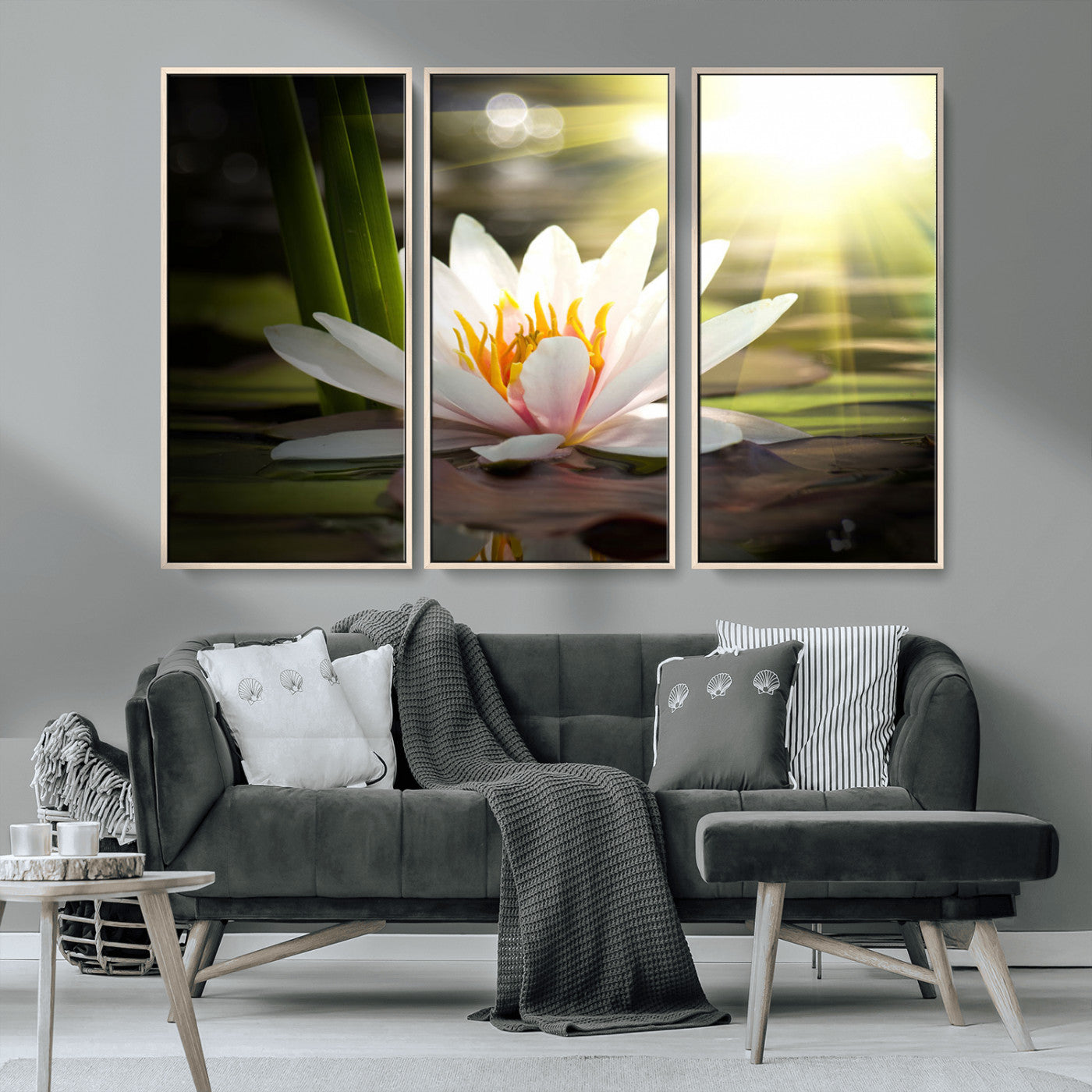 MGV-FC-48X32-3P - Lotus Flower Wall Art Canvas Print, Water Lily Large Wall Art Canvas Print