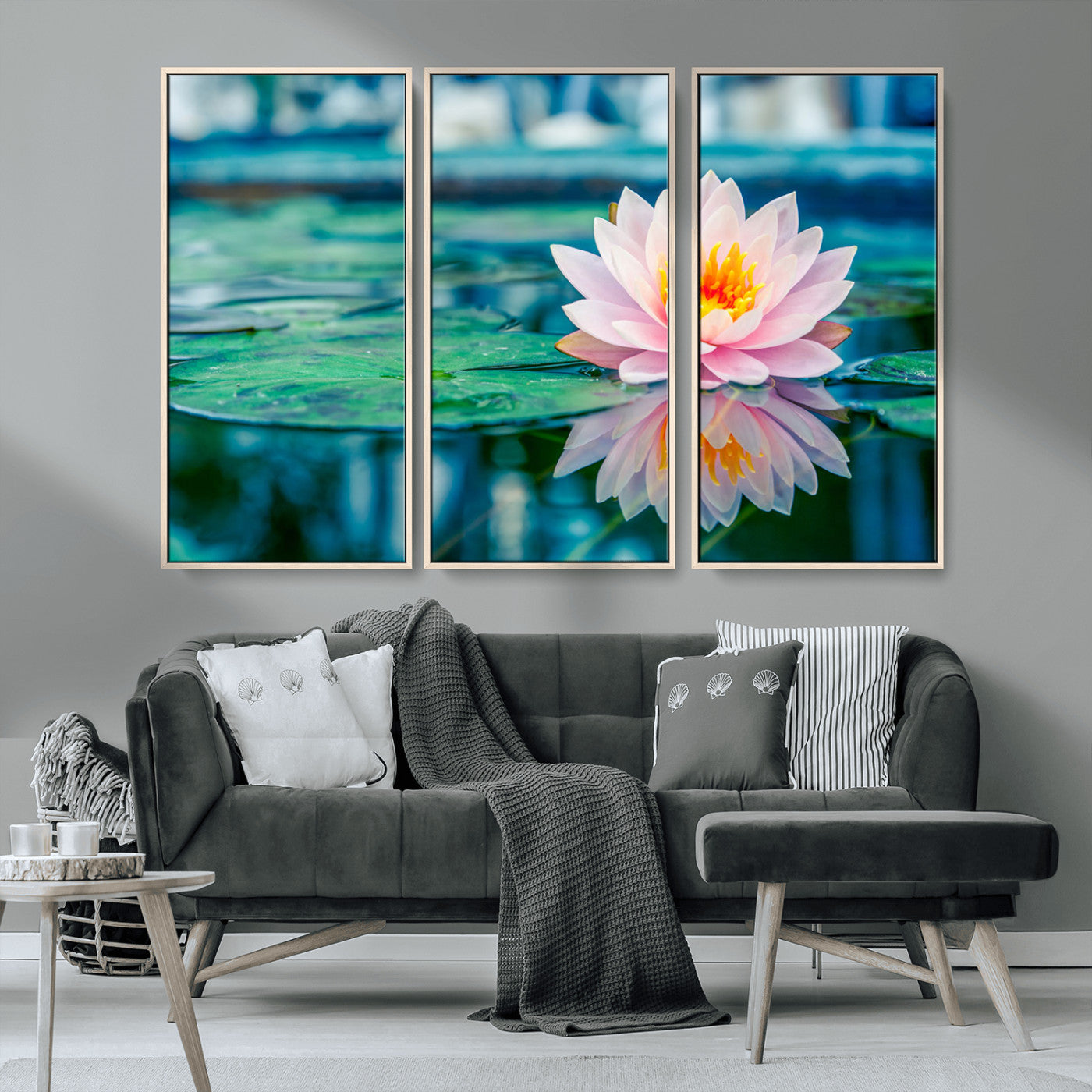 MGV-FC-48X32-3P - Lotus Flower Wall Art Canvas Print, Water Lily Large Wall Art Canvas Print for Yoga Room Decor,