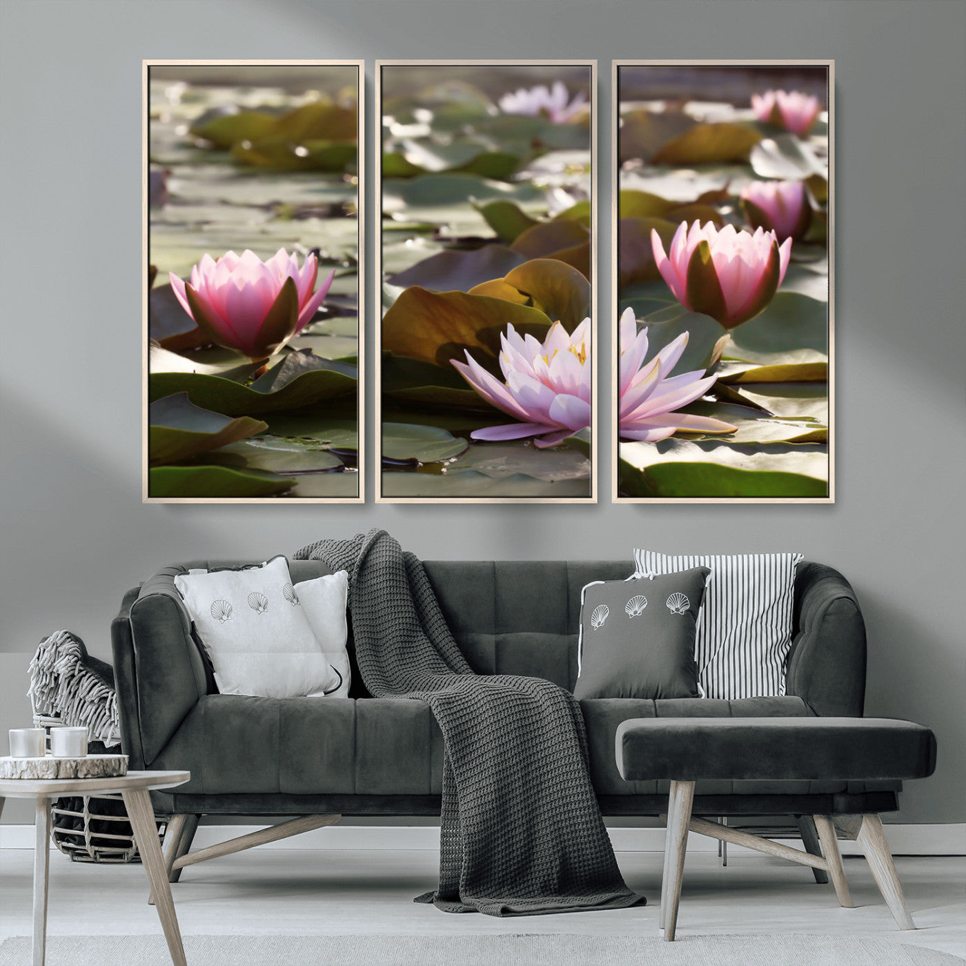 MGV-FC-48X32-3P - Lotus Flower Wall Art Canvas Print, Water Lily Large Wall Art Canvas Print for Yoga Room Decor,