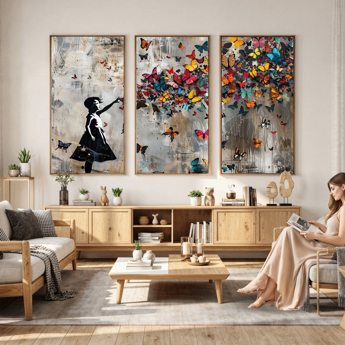 51446D-MGV-CV-24X16 - Banksy Butterfly Girl Wall Art | Modern Graffiti Canvas Print, Street Art Decor