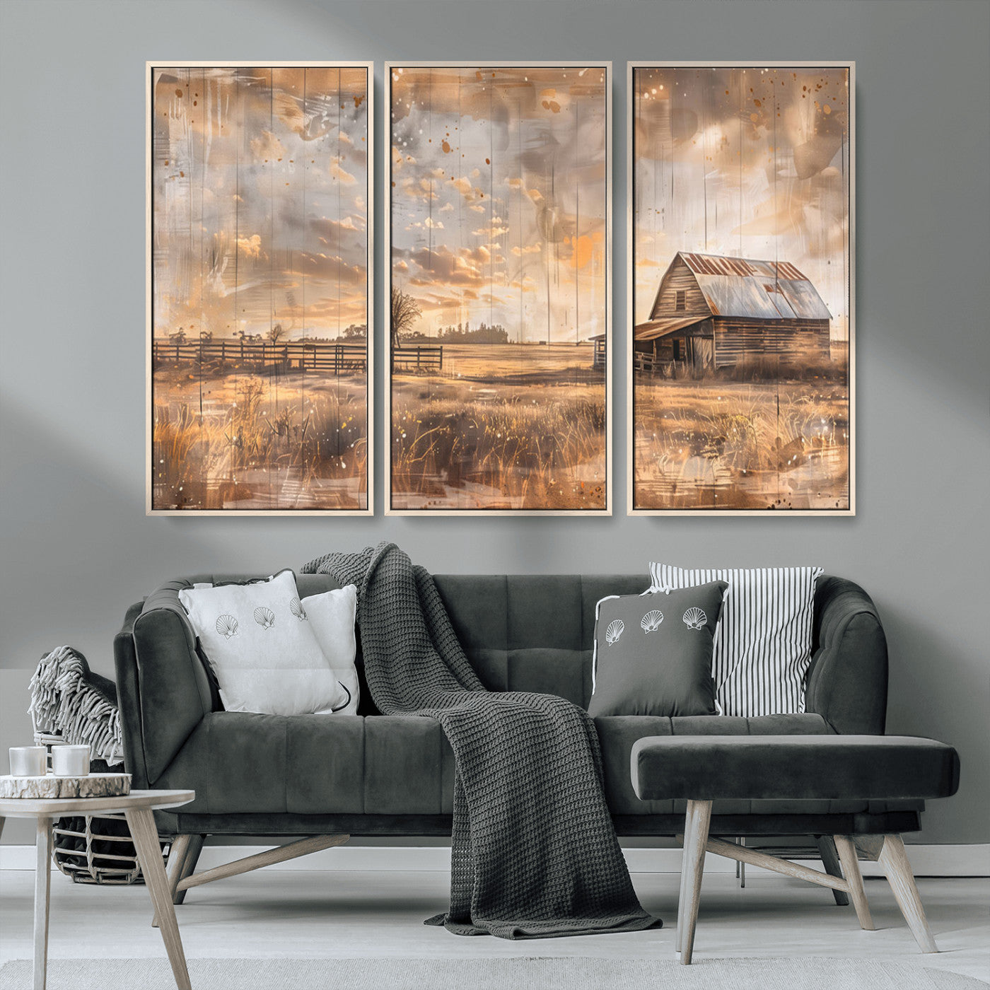 MGV-FC-48X32-3P - Rustic Farmhouse Wall Art Canvas Print | Barn and Field Canvas Print | Vintage Country Landscape
