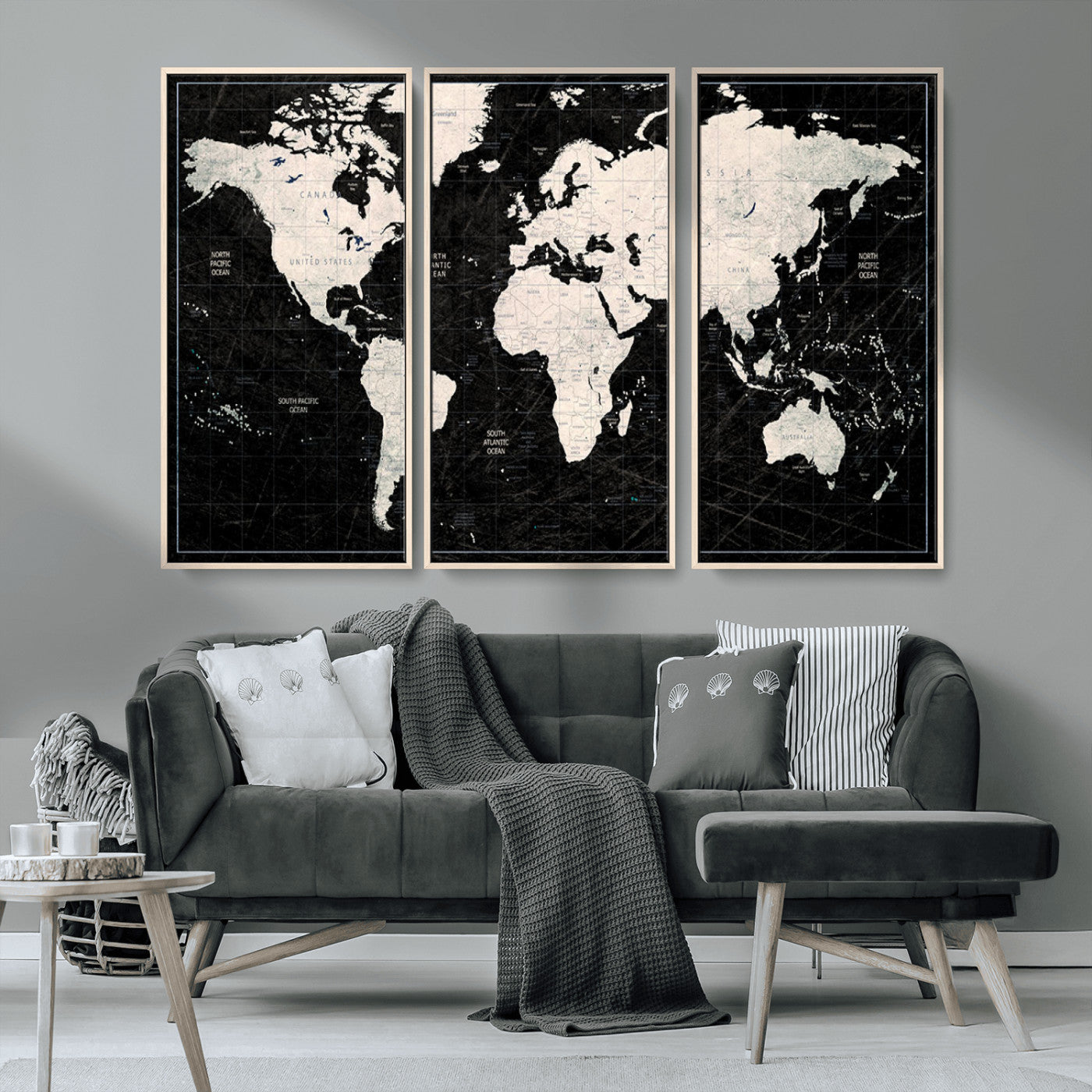MGV-FC-48X32-3P - Push Pin World Map Canvas Print – Framed Wall Art for Couples to Track Their Travels – Anniversary