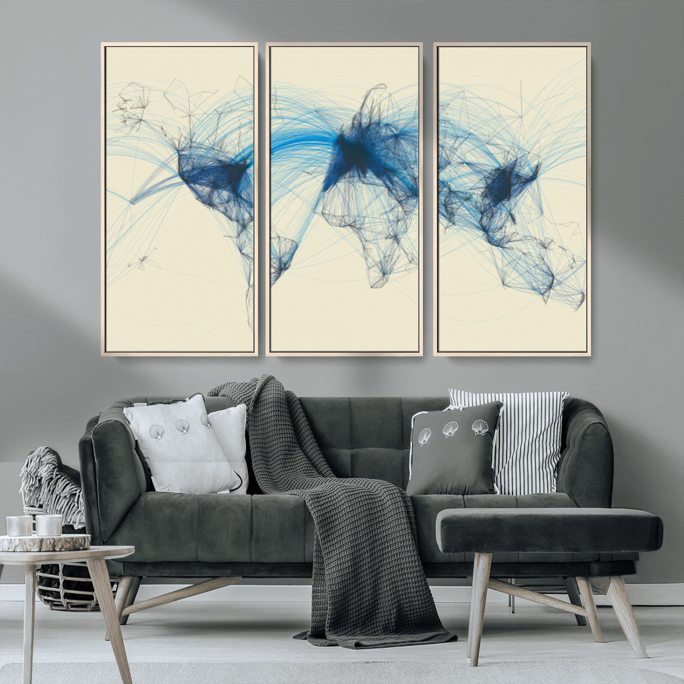 MGV-FC-48X32-3P - Flight Routes Map art Air Traffic Avi World Map with Blue Connections Canvas Wall Art – Modern