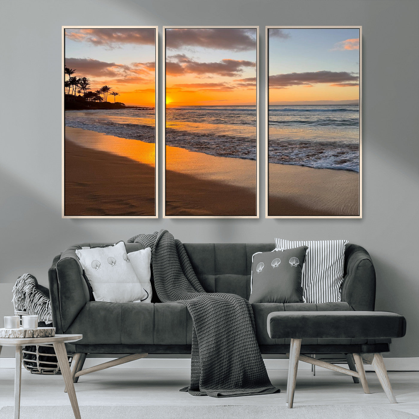 MGV-FC-48X32-3P - Sunset Wall Art Print - Stunning Beach Sunset Canvas Artwork for Elegant Home or Office Coastal