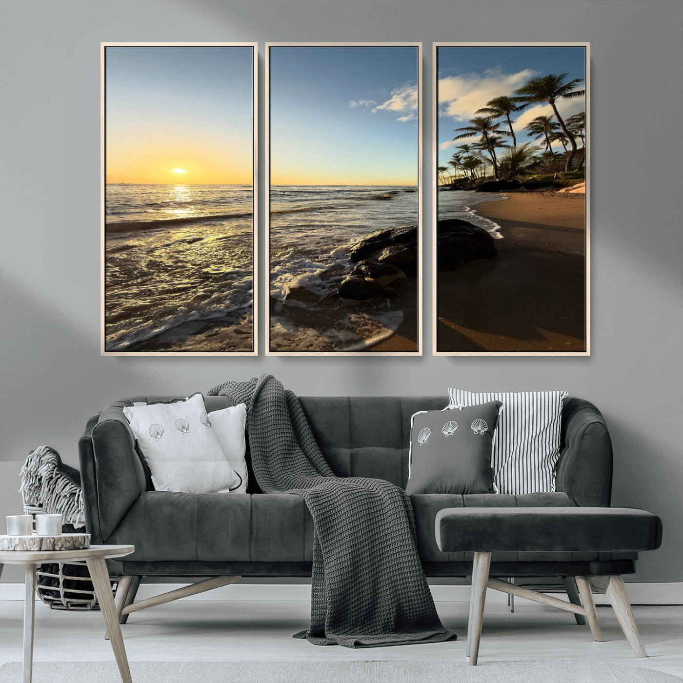 MGV-FC-48X32-3P - Tropical Beach Wall Art - Stunning Ocean Sunset Canvas Print with Palm Tree Design for Relaxing and