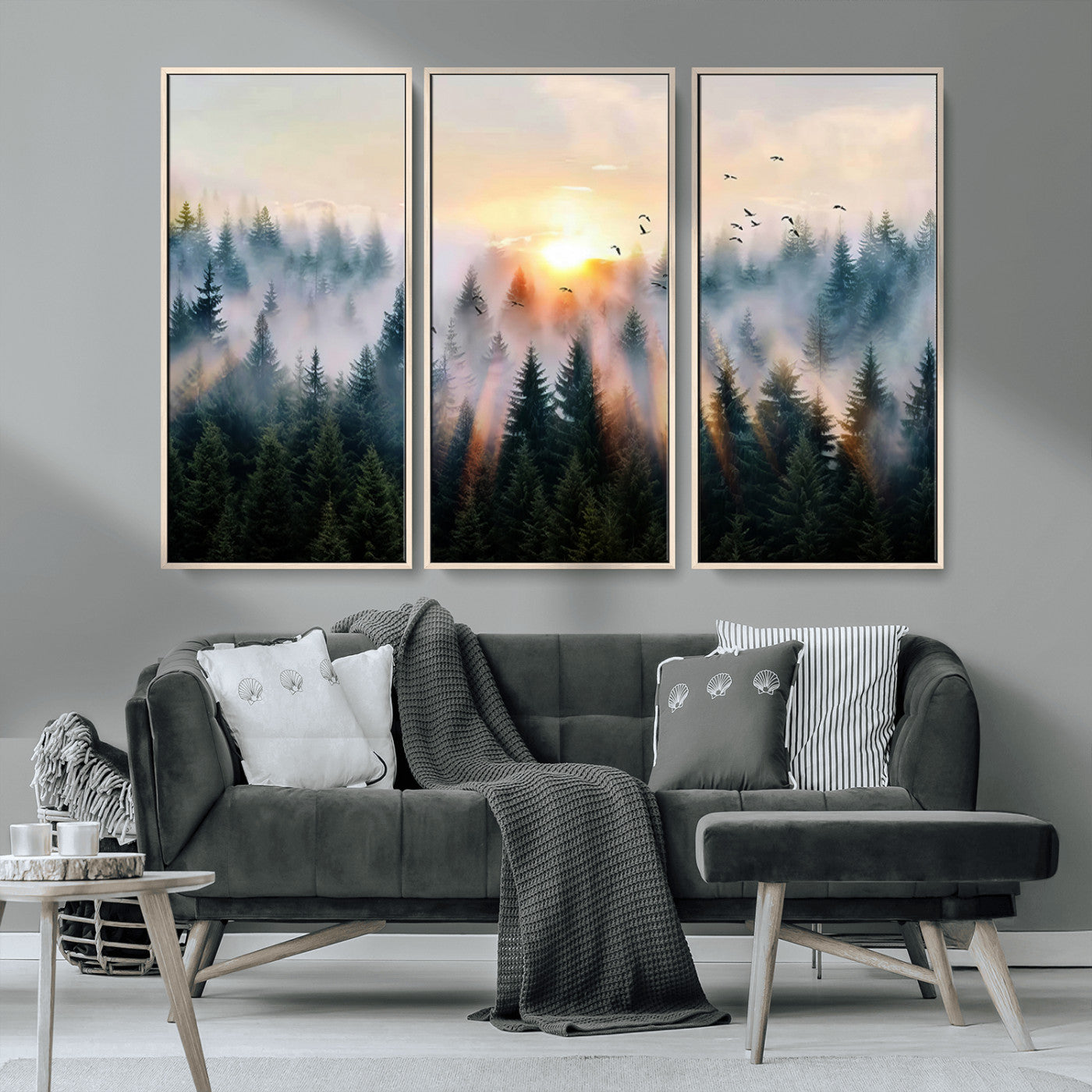 MGV-FC-48X32-3P - Abstract Forest Wall Art - Serene Nature Canvas Print with Misty Forest Design for Modern Home or