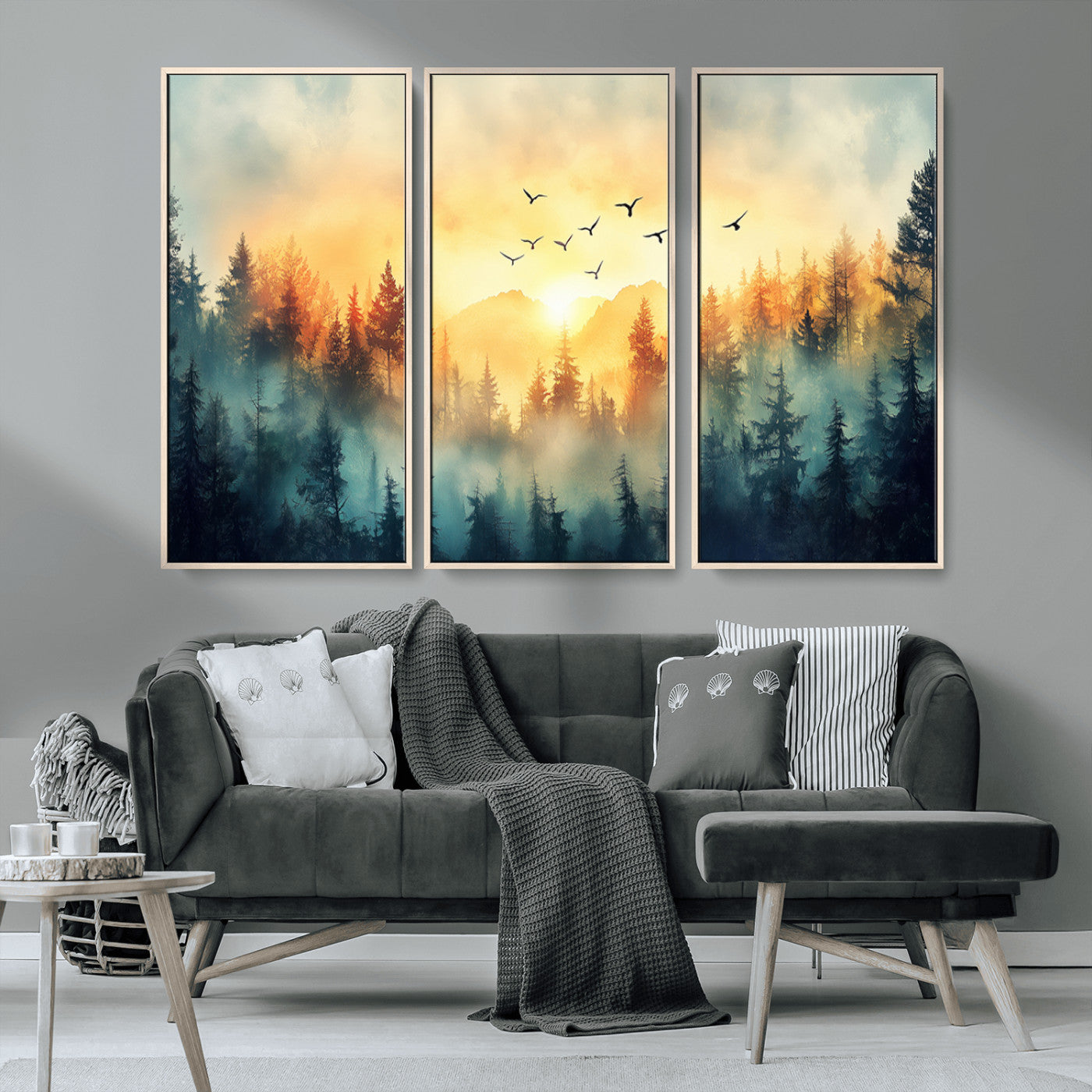 MGV-FC-48X32-3P - Abstract Forest Wall Art Print- Serene Nature Canvas Print with Misty Forest Design for Modern Home