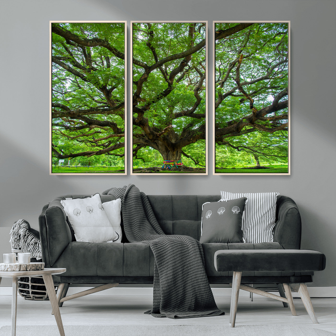 MGV-FC-48X32-3P - Oak Tree Wall Art Print, Forest Canvas Wall Art for Home and Office, Framed Angel Oak Tree Canvas