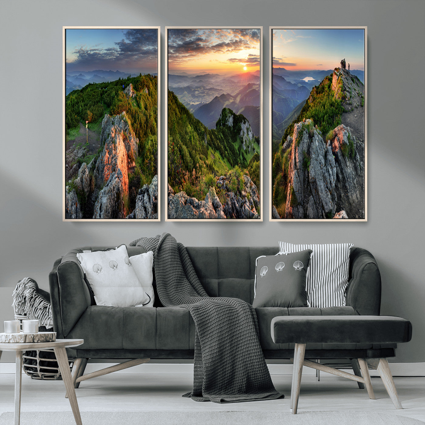 MGV-FC-48X32-3P - Mountain Sunset Panoramic Canvas Print – Scenic Wilderness Landscape, Majestic Summit , Multi-Panel
