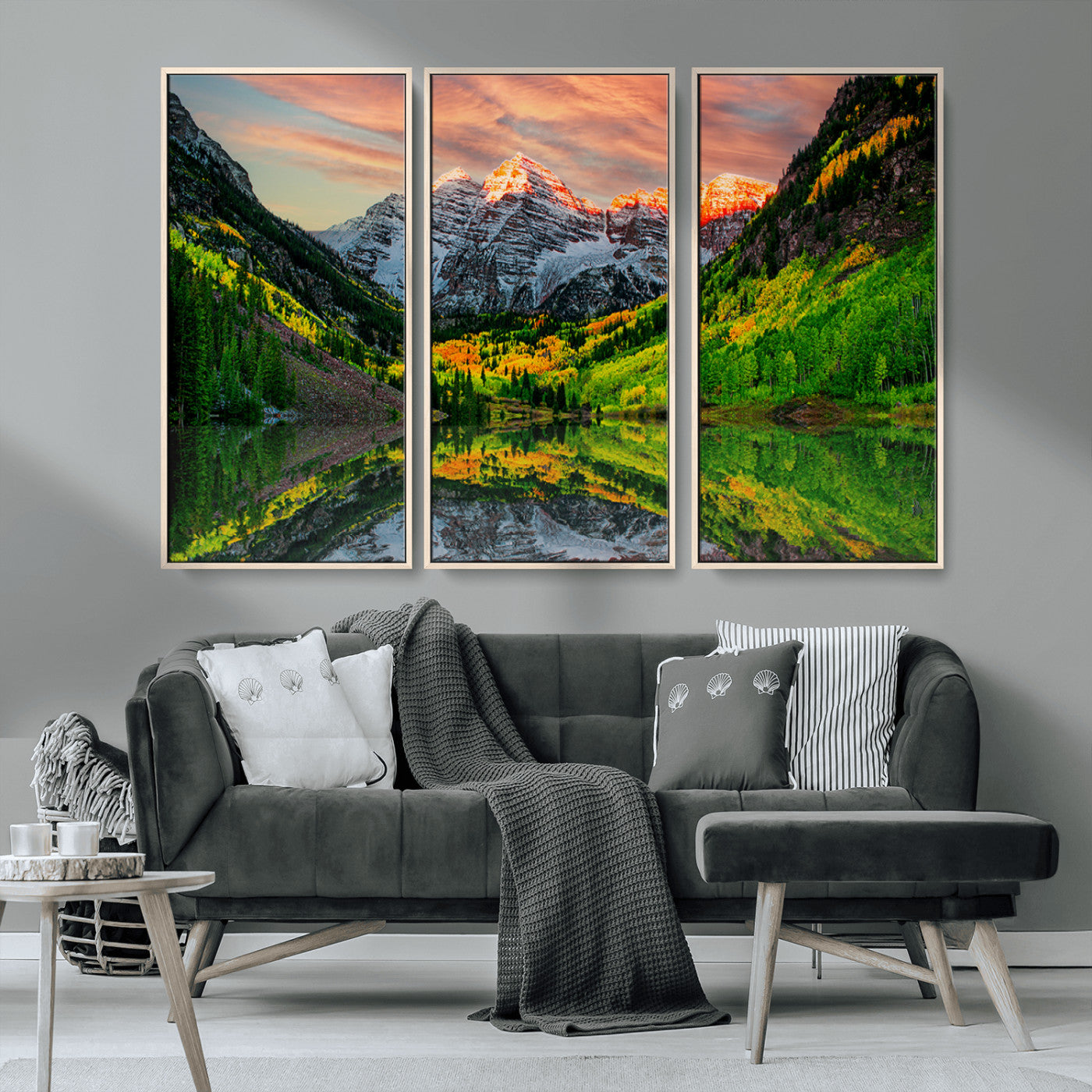 MGV-FC-48X32-3P - Maroon Bells Lake Wall Art Canvas Print – Majestic Colorado Mountain Landscape, Autumn Reflection,
