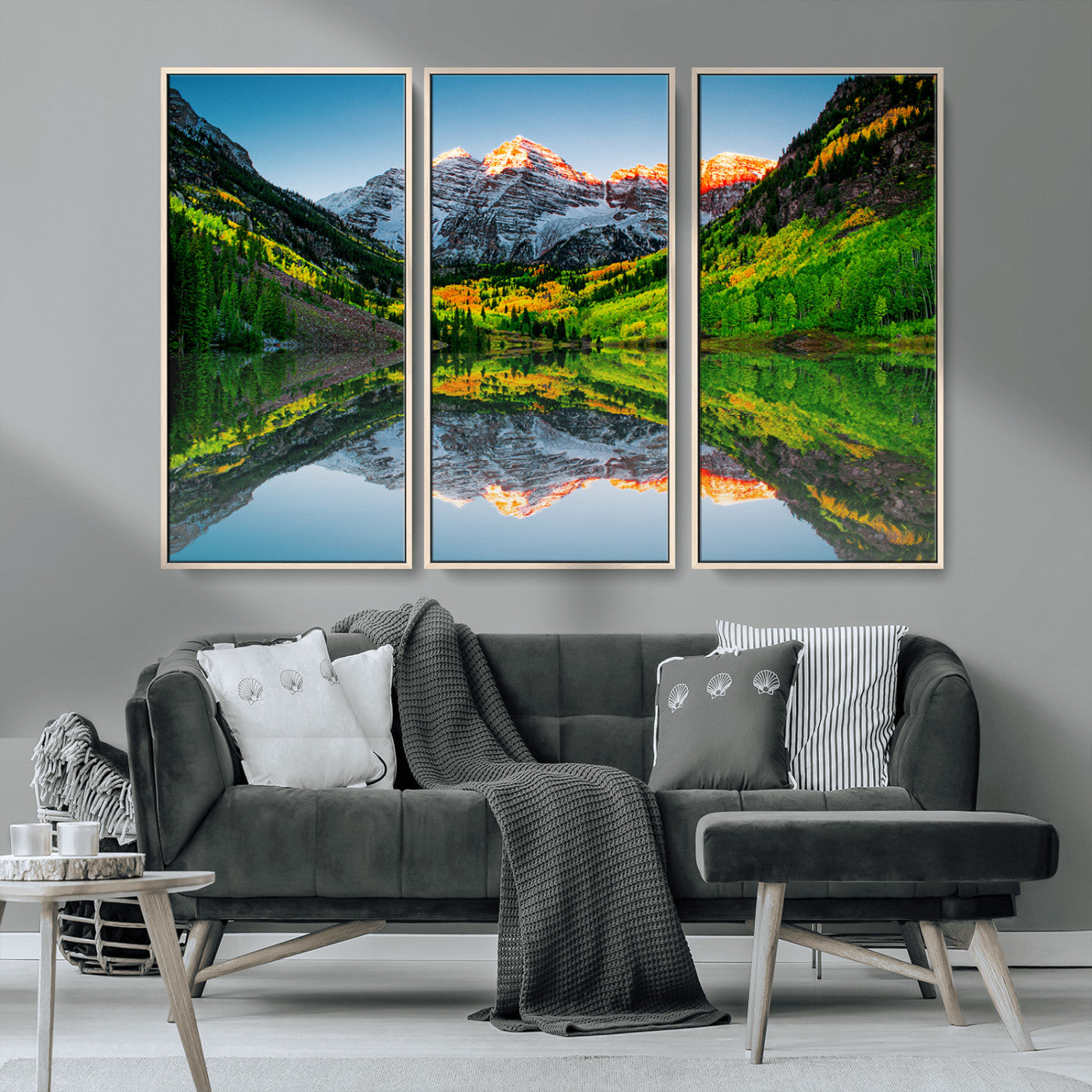 MGV-FC-48X32-3P - Maroon Bells Lake Print Wall Art – Majestic Colorado Mountain Landscape, Autumn Reflection,