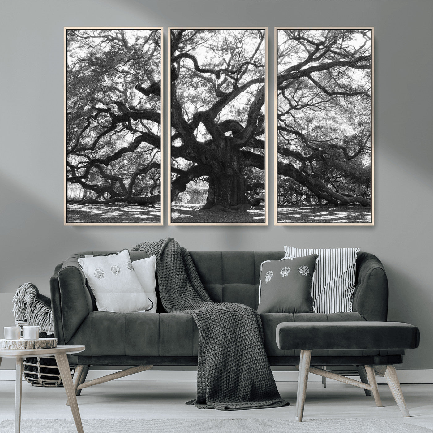 MGV-FC-48X32-3P - Ancient Oak Wall Art Canvas Print, Framed Twisted Branches Art Picture Print, Gnarled Tree Perfect Moody Nature Decor Artwork