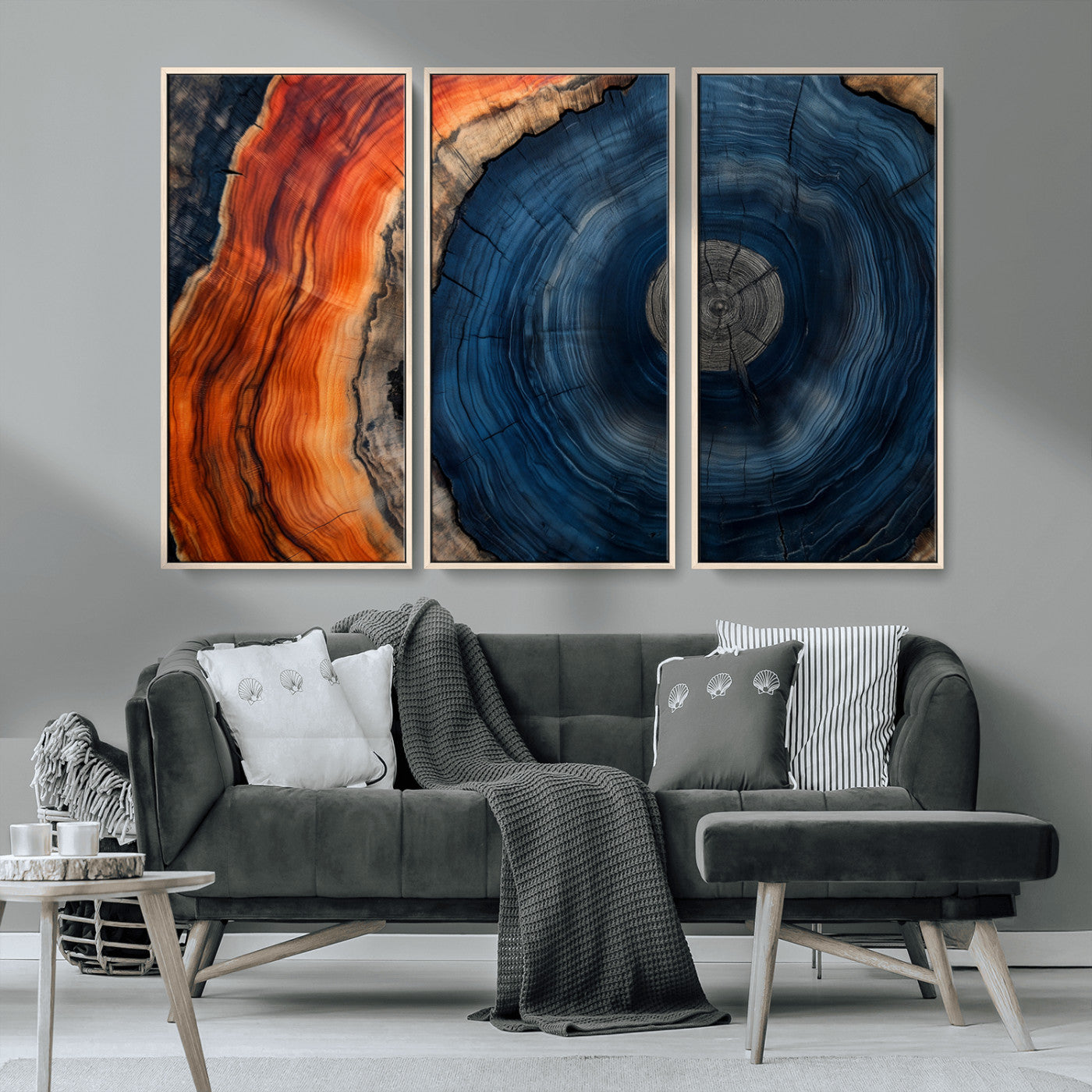 MGV-FC-48X32-3P - Tree Rings Wall Art Canvas Print, Rustic Wood Print, Framed Natural Texture Art Print, Wood Grain